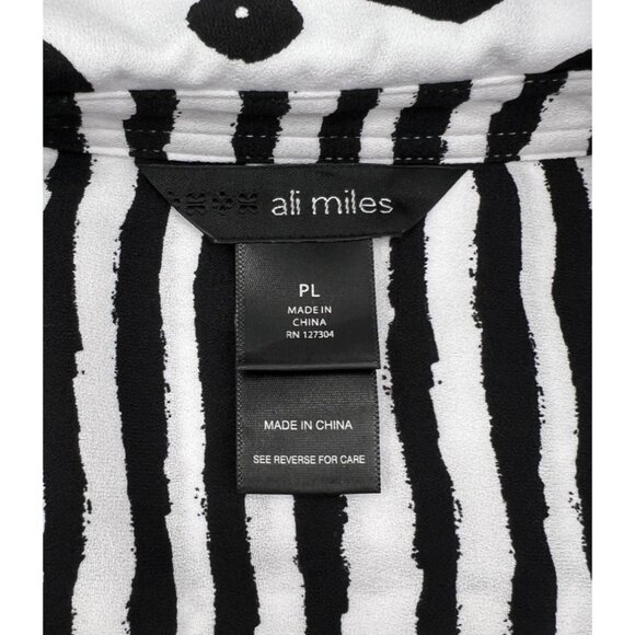 Ali Miles Black & White Polka Dot & Stripe Button-Up Blouse PL Polyester Womens - Picture 3 of 8